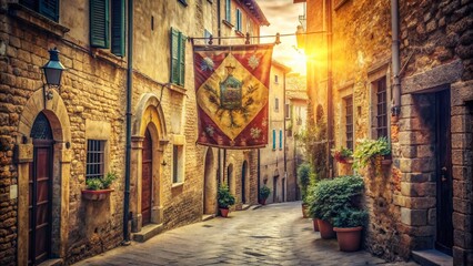 Fototapeta premium Vintage Siena Cityscape Banner, Tuscan Italy, Retro Travel Poster