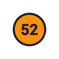 52 Number icon vector Orange Circle with Black design
