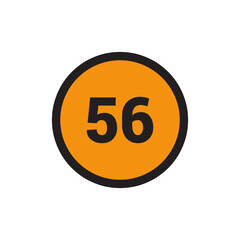56 Number icon vector Orange Circle with Black design