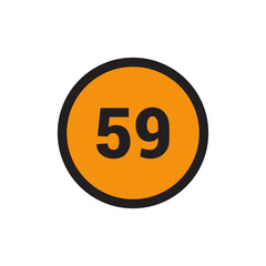 59 Number icon vector Orange Circle with Black design