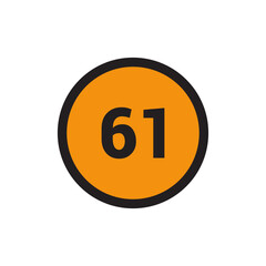 61 Number icon vector Orange Circle with Black design
