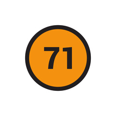 71 Number icon vector Orange Circle with Black design