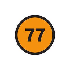 77 Number icon vector Orange Circle with Black design