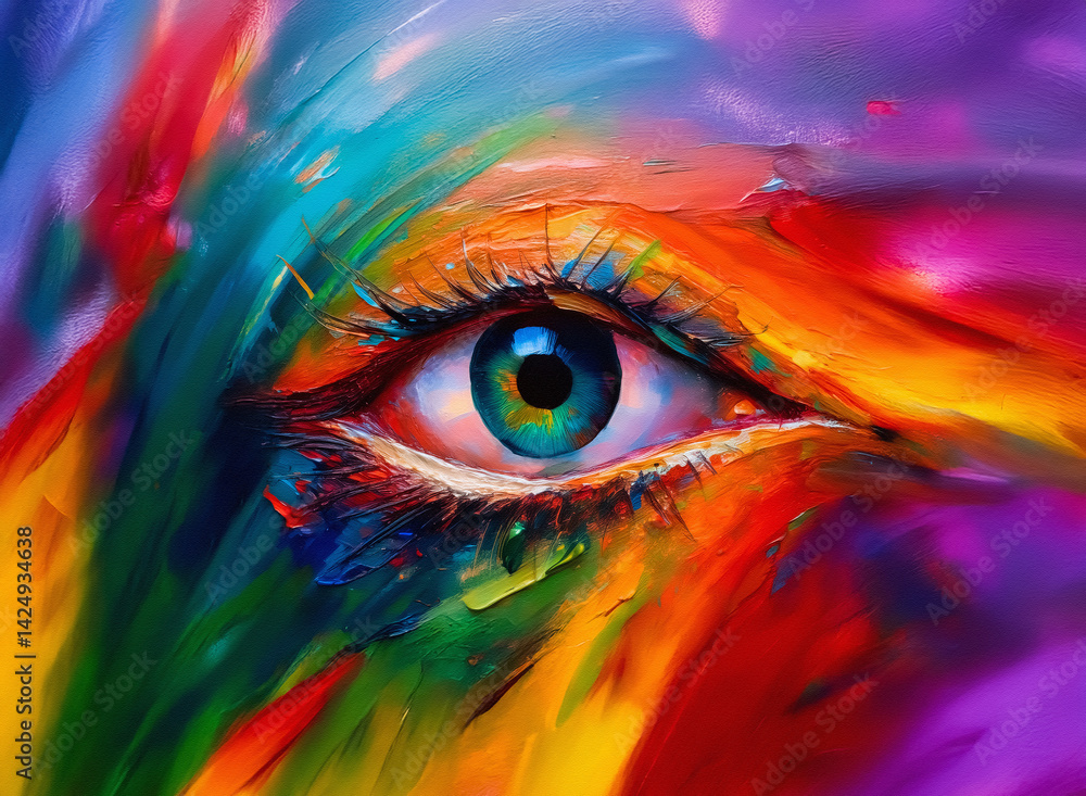 Poster a vibrant, colorful eye emerges from abstract strokes, suggesting an emotion with a spectrum of hues