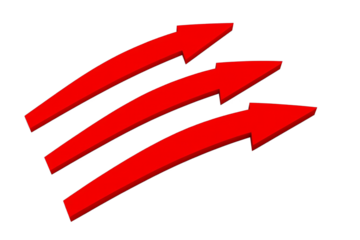 Dynamic Red Arrows Pointing Upward on Transparent Isolated Background