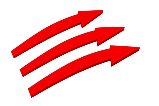 Dynamic Red Arrows Pointing Upward on Transparent Isolated Background - Powered by Adobe
