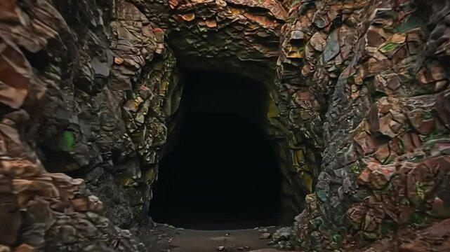 Exploring Dark Cave Entrance Surrounded by Natural Rocky Cliff