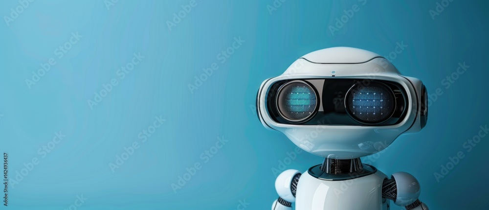 Poster robotic fragment surrounded by electronic components on a vibrant color background. top view of mach