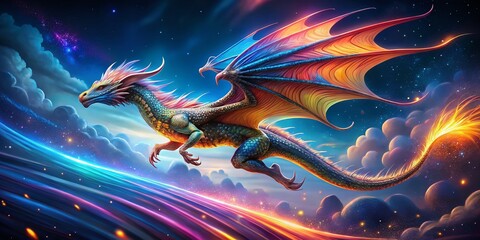 Obraz premium Whimsical Dragon in Motion: Long Exposure Fantasy Art