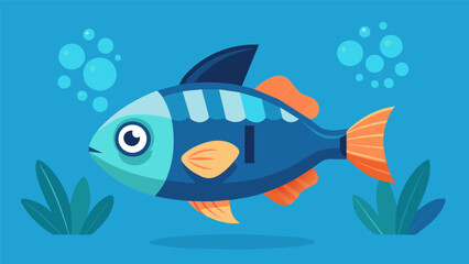 A seriouslooking fish swimming laps in its tank adorned with a waterproof fitness tracker.. Vector illustration