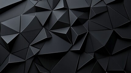 Fototapeta premium Abstract background of dark gray geometric shapes, creating a textured and dimensional surface. The image features a low key lighting style and a monochromatic color palette