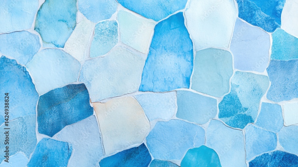 Poster colorful stones in shades of blue are arranged in a unique pattern, creating a refreshing and artist