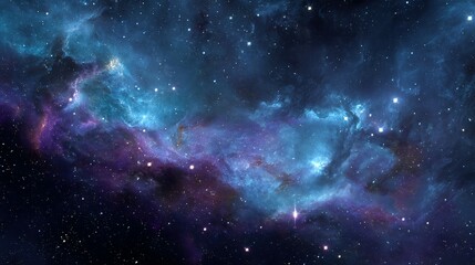 Naklejka premium Vast expanse of a cosmic nebula with swirling clouds of gas and stars.