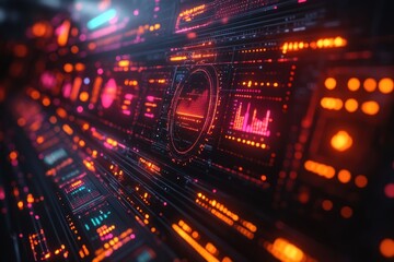 Futuristic dashboard interface with glowing displays