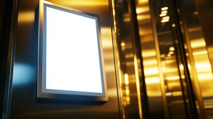 Empty digital display board mounted on a metallic wall.