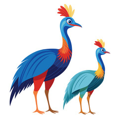 Cassowary birds set shilhotee vector isolated on white background