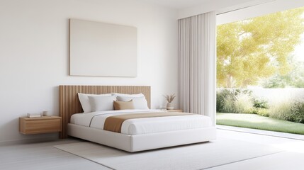 Modern bedroom with serene garden view