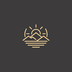 Rising Sun Behind Mountain Logo – Silhouette of a mountain with a rising sun behind.