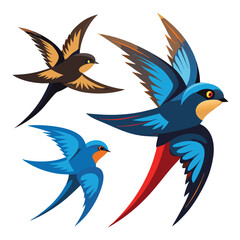 Swallow birds set shilhotee vector isolated on white background