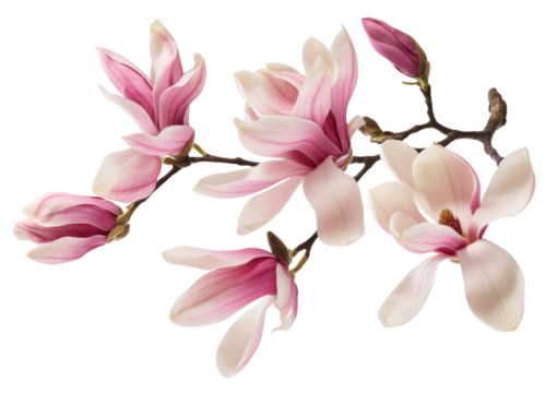 pink magnolia flowers on white background