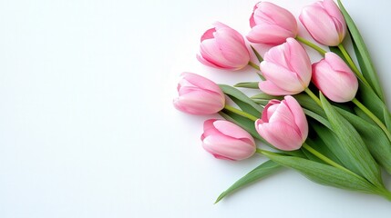 Heartfelt Pink Tulips on White Background for Greeting Cards