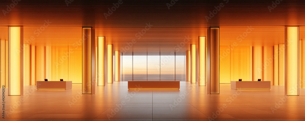 Poster a large room with a lot of windows and a lot of light. the room is empty and has a lot of space