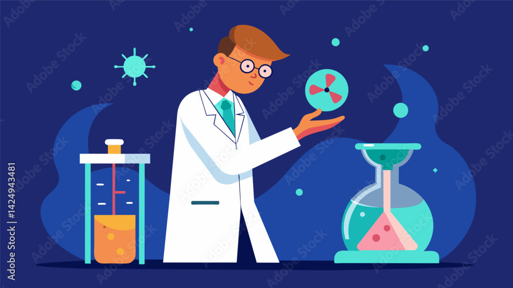 Poster a scientist desperately conducting experiments to find a solution before the doomsday clock reaches 