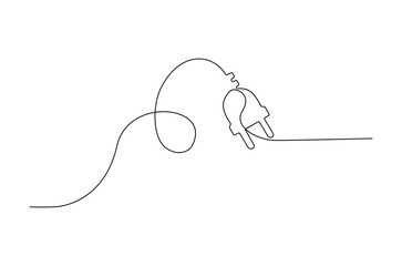 Continuous one line drawing of Electric plug in. Single line drawing illustration of Electrical plug. Go green energy concept vector art. Doodle line illustration.
