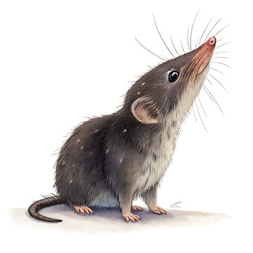 Adorable Watercolor Painting of a Tiny Shrew Sniffing the Air