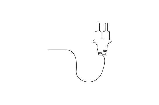 Continuous one line drawing of Electric plug in. Single line drawing illustration of Electrical plug. Go green energy concept vector art. Doodle line illustration.