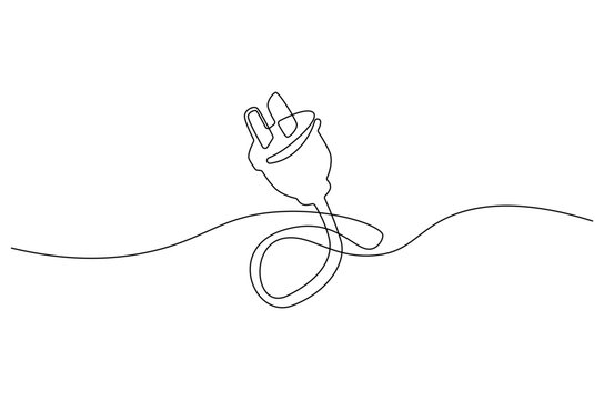 Continuous one line drawing of Electric plug in. Single line drawing illustration of Electrical plug. Go green energy concept vector art. Doodle line illustration.