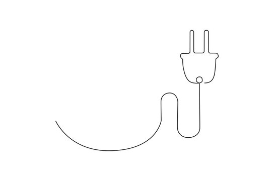 Continuous one line drawing of Electric plug in. Single line drawing illustration of Electrical plug. Go green energy concept vector art. Doodle line illustration.