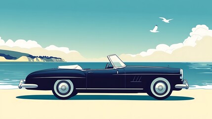 Classic Car Beach Coast Summer.