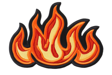 Fiery Flame Illustration in Orange and Red with Black Outline on Transparent Background