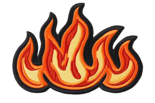 Fiery Flame Illustration in Orange and Red with Black Outline on Transparent Background