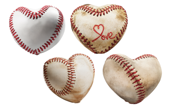 baseball hearts on white background, valentine's day theme