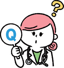 クエスチョンマークを持つ女性医師