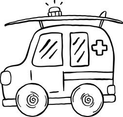 Summer Nurse Thing Cartoon Ambulance Illustration Outline Hand Drawn
