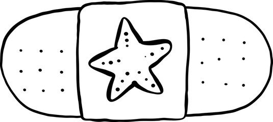 Summer Nurse Thing Cartoon Band Aid with Star Design Outline Hand Drawn