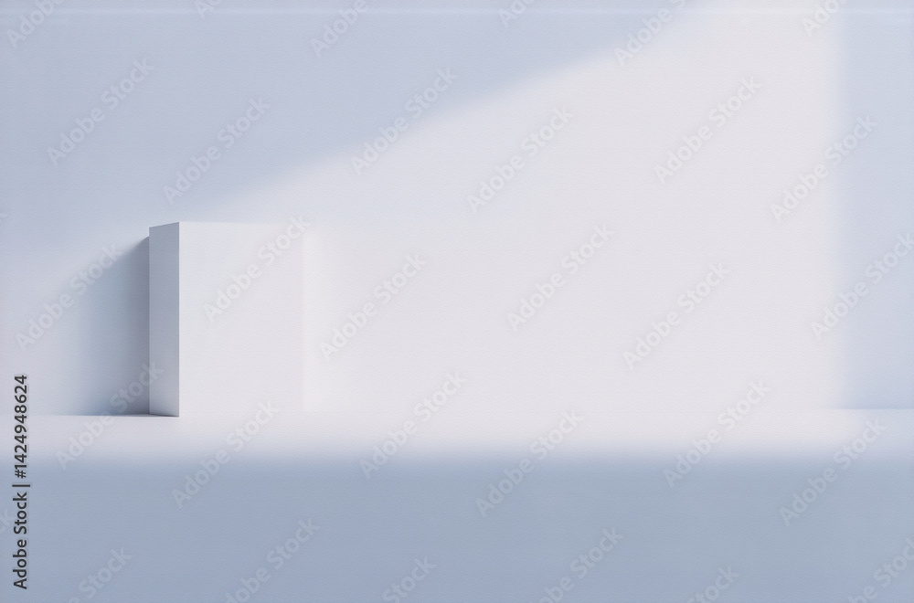 Aufkleber minimalist white room interior, sunlight streams through a window, illuminating a blank, upright rec