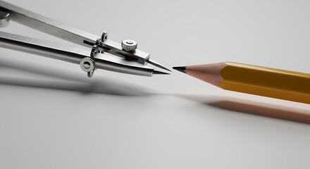 Fototapeta premium Drawing Compass and Pencil Point Closeup on White Surface
