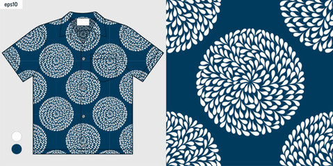 seamless leaf circle shape pattern for Hawaii shirt. Tropical summer fashion trend. Vector design for beachwear, fashion mockup presentation, fabric print clothing. Not created by AI.