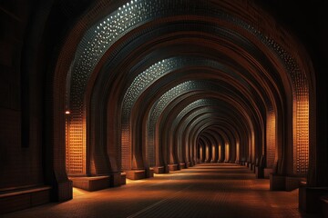 Mysterious arched tunnel, bathed in warm light