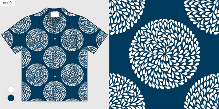 Fototapeta seamless leaf circle shape pattern for Hawaii shirt. Tropical summer fashion trend. Vector design for beachwear, fashion mockup presentation, fabric print clothing. Not created by AI.