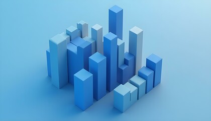 Fototapeta premium Minimal-style blue bar chart displayed over a soft, fading color gradient