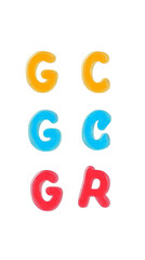 Fototapeta premium Illustration of Colorful Textured Letters G C R Isolated on Black Background