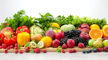 Fresh Organic Green Food Fruits Vegetables Agriculture on Tabletop