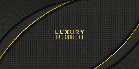 Luxurious black and gold abstract background featuring elegant flowing waves and glowing accents. Ideal for premium events, award ceremonies, invitations, and upscale design projects.