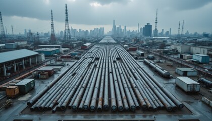 Fototapeta premium Industrial Pipes Line Cityscape