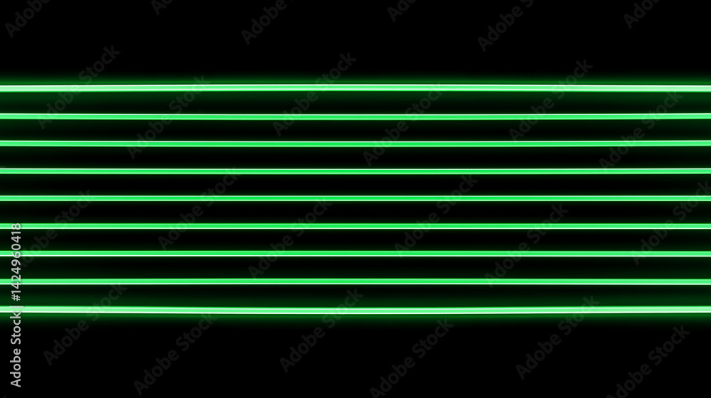 Aufkleber Green neon lights creating horizontal lines on black background